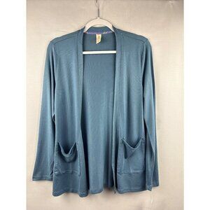 Hue Sleepwear Womens Blue Cardigan With Pockets Size XS Polyester Spandex Blend